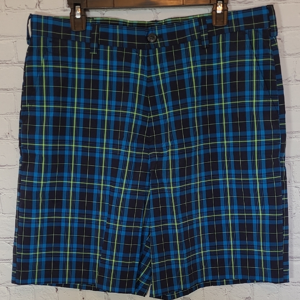 Mens Size 34 Blue Black Green Plaid Izod Preppy Golf Shorts